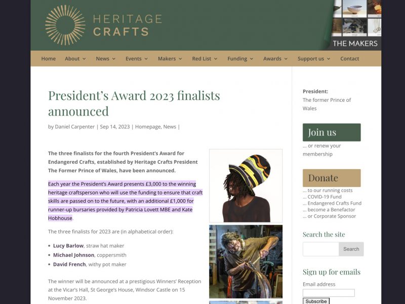 Heritage Craft, Awards Finalists 2023